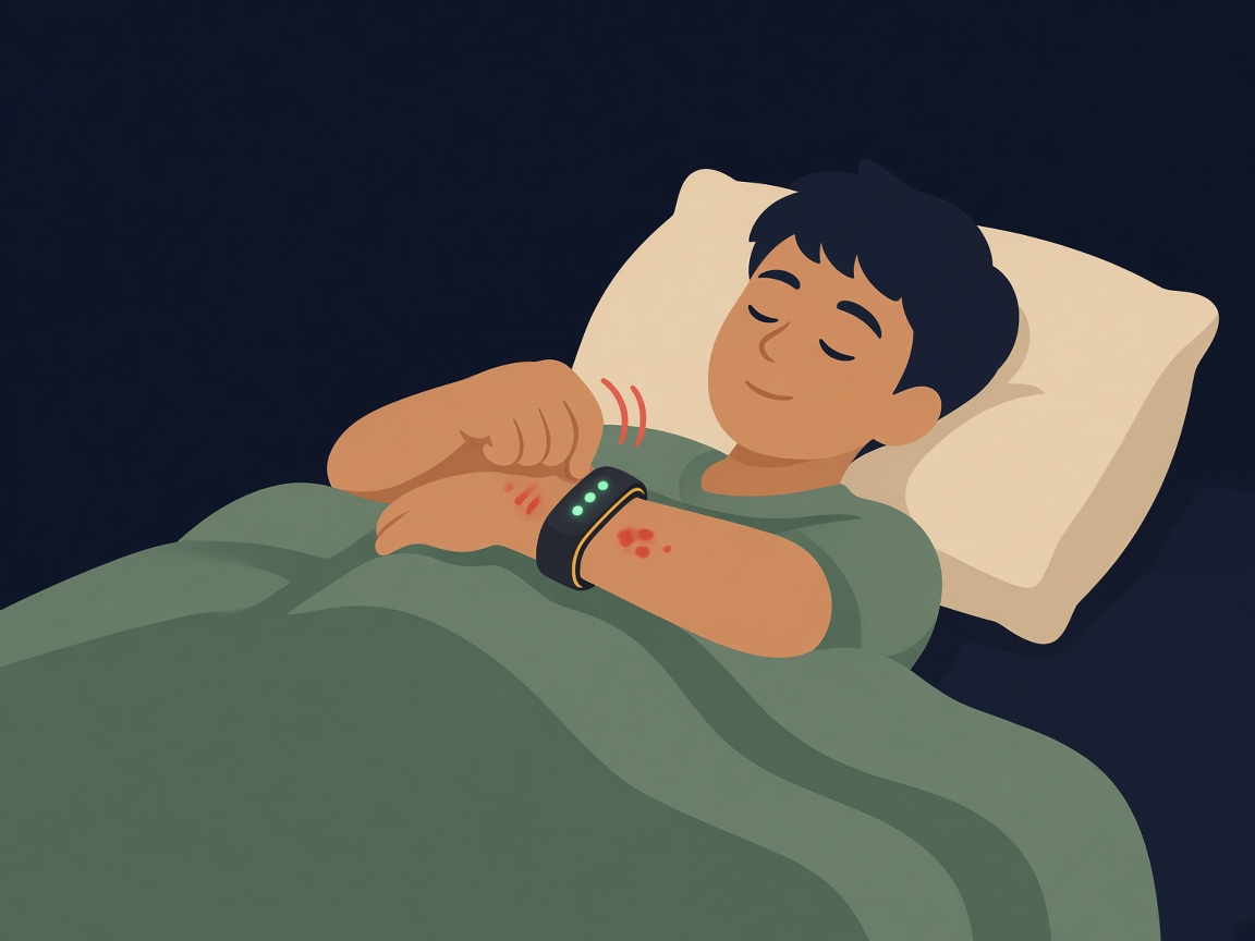Still asleep, the hand scratches the forearm and the skin turns red