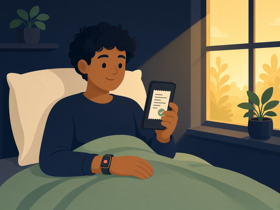 In the morning the person reads the night receipt on a phone
